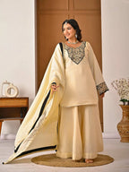 Elegant Roman Silk Sharara Suit with Embroidered Full Sleeve Top