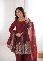 Luxury Festive Wear Set â€“ Two-Tone Fandy Silk Top, Plazzo & Dupatta
