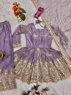 Two Tone Fandy Silk Embroidered Plazzo with Top and Dupatta