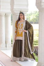 Premium Silk Round Neck Top Sharara Set with Lace Dupatta
