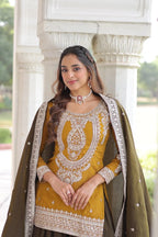Premium Silk Round Neck Top Sharara Set with Lace Dupatta