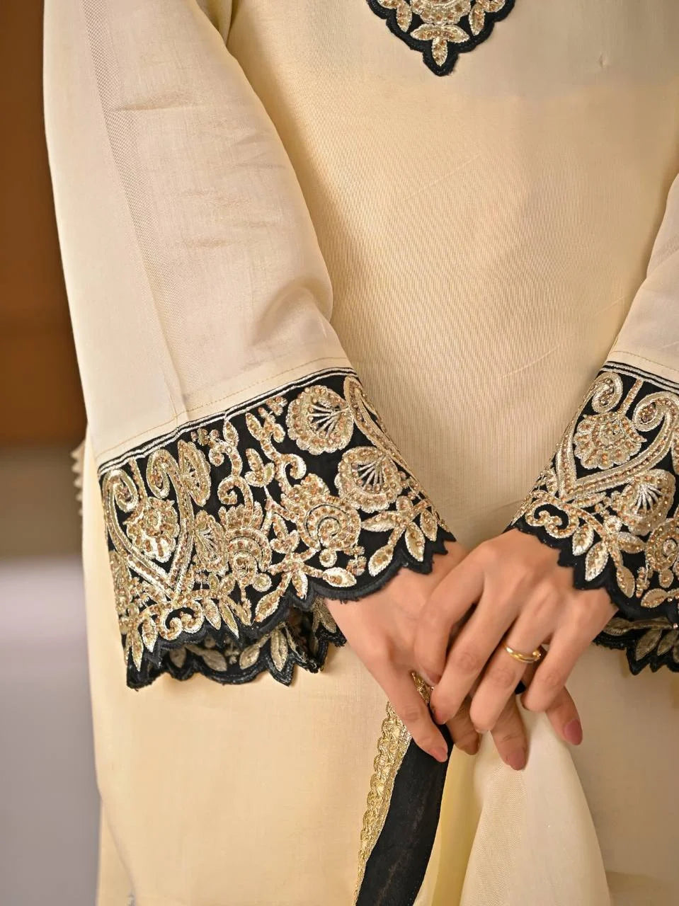 Elegant Roman Silk Sharara Suit with Embroidered Full Sleeve Top