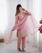 Premium Eid Collection: Embroidered Roman Glass Silk Suit with Moti Work