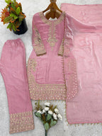Premium Eid Collection: Embroidered Roman Glass Silk Suit with Moti Work