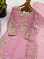 Premium Eid Collection: Embroidered Roman Glass Silk Suit with Moti Work