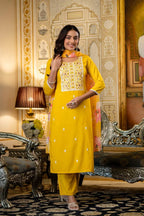 Viscose Rayon Embroidered Top Bottom Set with Printed Organza Dupatta