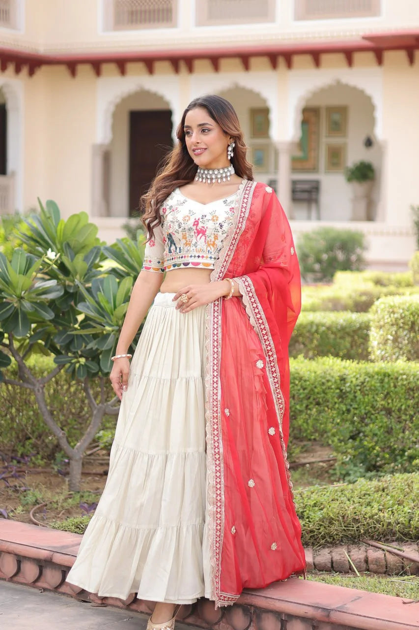 Traditional Cosmos Silk Lehenga Ensemble with Tabby Silk Dupatta