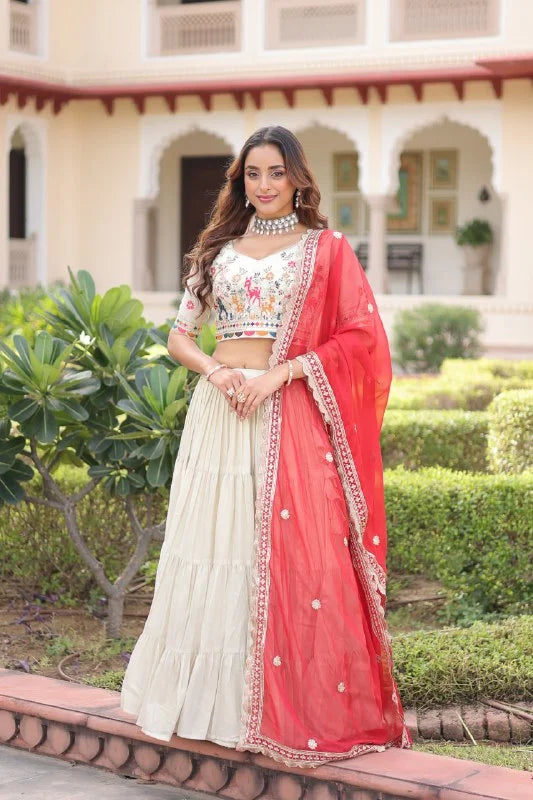 Traditional Cosmos Silk Lehenga Ensemble with Tabby Silk Dupatta
