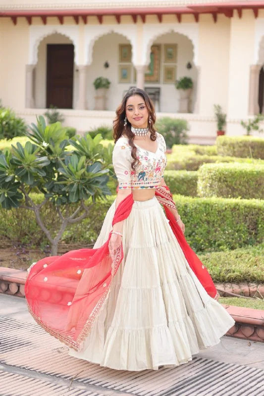 Traditional Cosmos Silk Lehenga Ensemble with Tabby Silk Dupatta