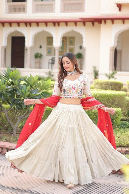 Traditional Cosmos Silk Lehenga Ensemble with Tabby Silk Dupatta
