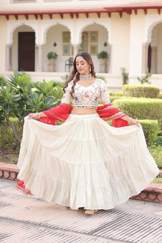 Traditional Cosmos Silk Lehenga Ensemble with Tabby Silk Dupatta