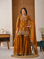 Traditional Fandy Silk Sharara Suit with Elegant Handwork Design