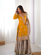 Royal Chinon Silk Pearl Embroidery Sharara Set