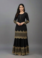 Occasion Wear Black Designer Top Sharara Dupatta Set