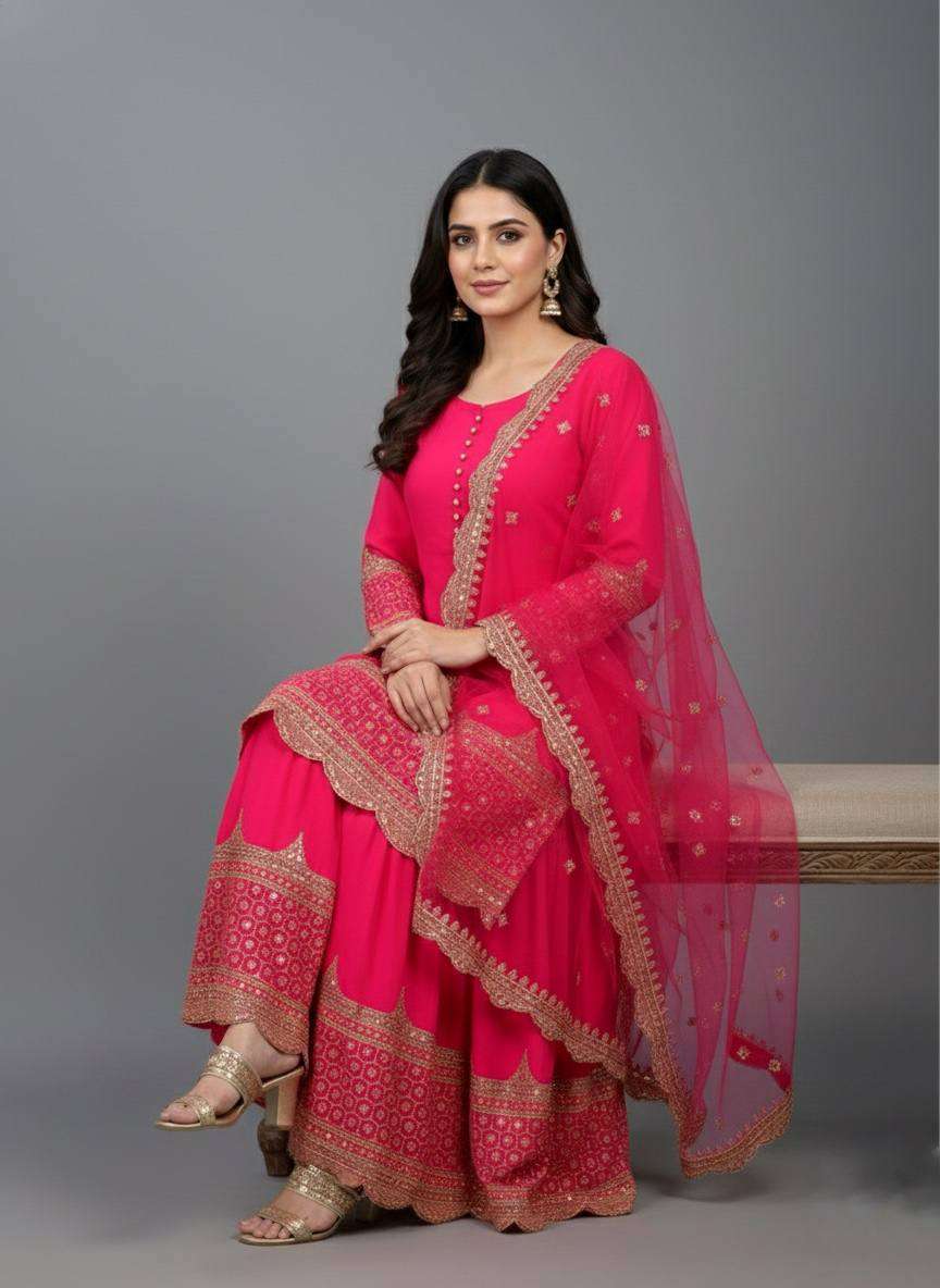 Designer Eid special Faux Georgette Sharara Set with Heavy Embroidery