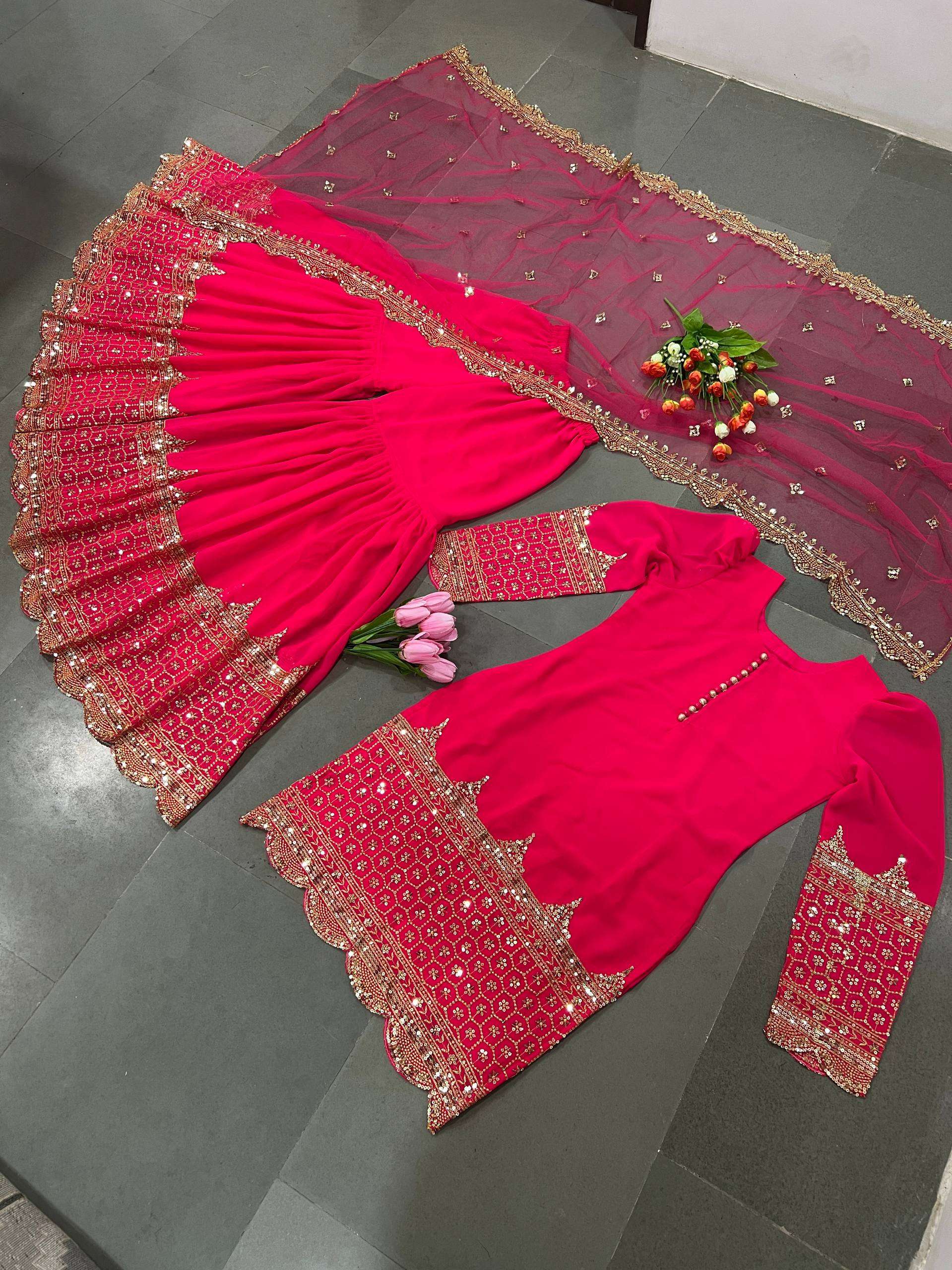 Designer Eid special Faux Georgette Sharara Set with Heavy Embroidery