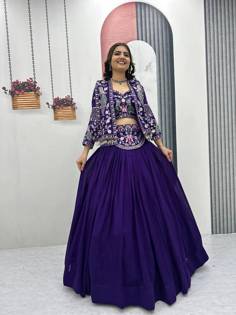 Opulent Vichitra Silk Lehenga Set with Heavy Work Jacket