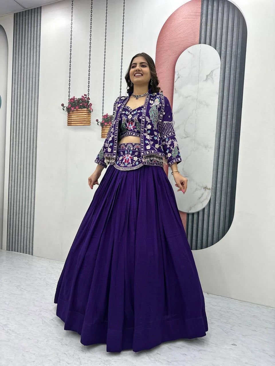 Opulent Vichitra Silk Lehenga Set with Heavy Work Jacket