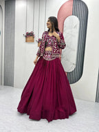 Red Embroidered Jacket Style Lehenga Choli