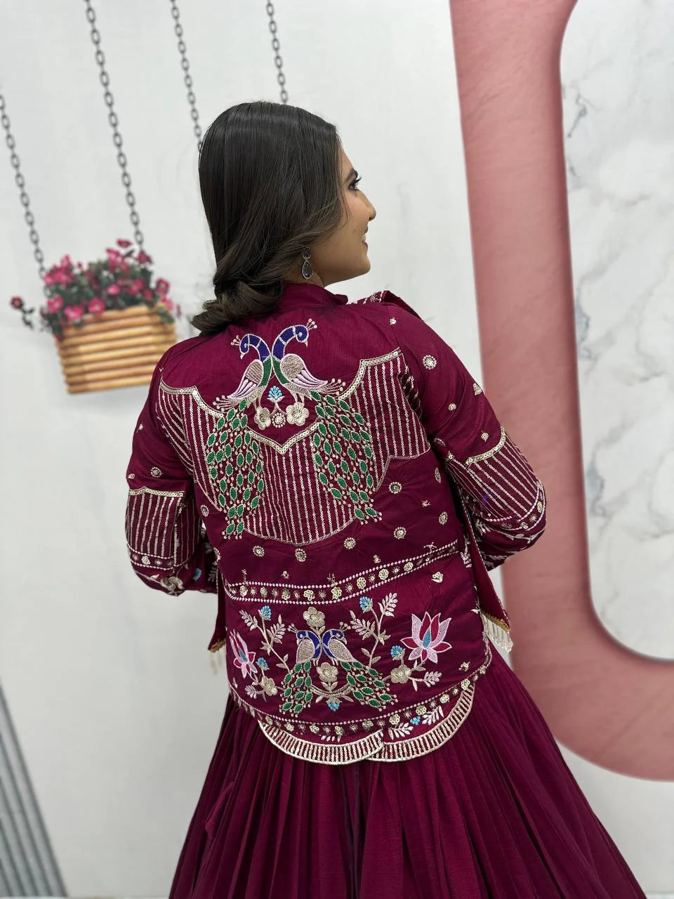 Red Embroidered Jacket Style Lehenga Choli