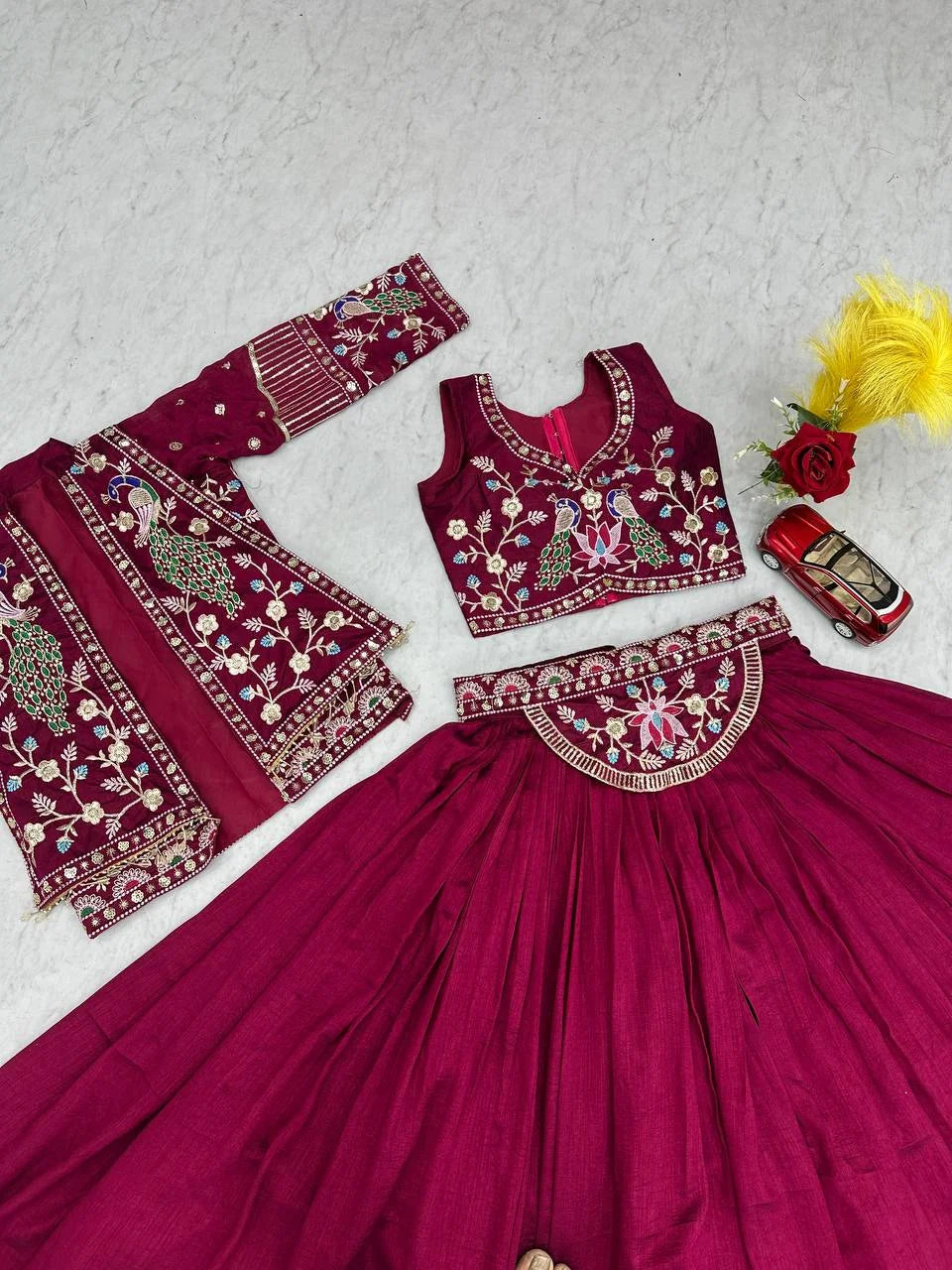 Red Embroidered Jacket Style Lehenga Choli