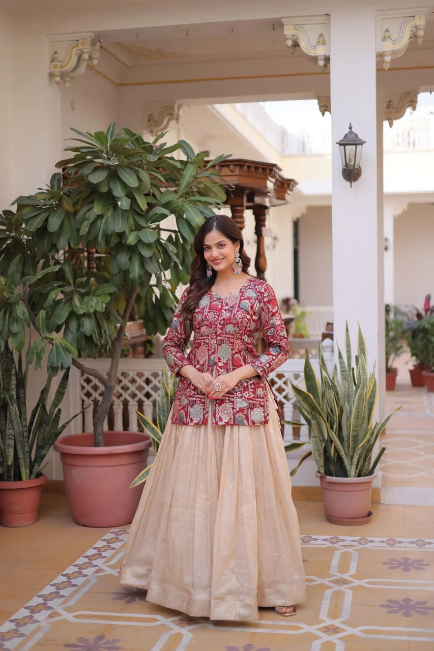 Cosmos Weaving Jacquard Lehenga Set with Full-Stitched Blouse