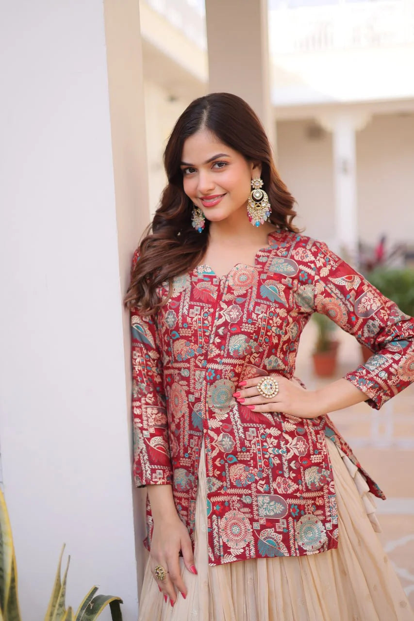 Cosmos Weaving Jacquard Lehenga Set with Full-Stitched Blouse