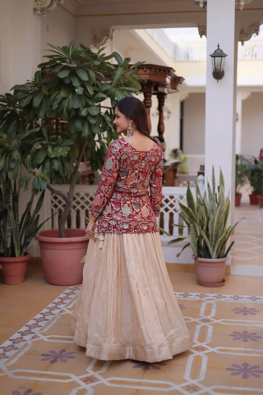 Cosmos Weaving Jacquard Lehenga Set with Full-Stitched Blouse