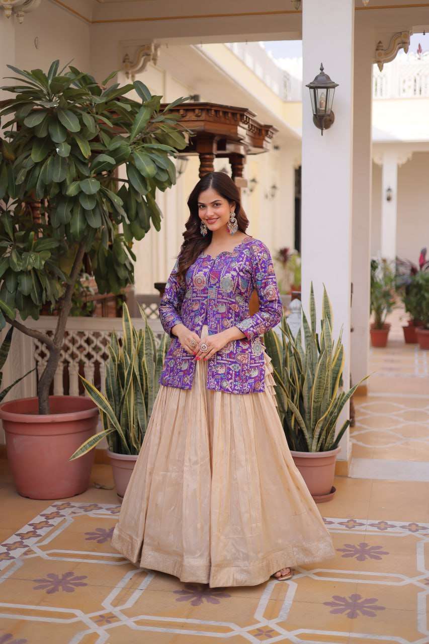 Party Wear Cosmos Jacquard Lehenga with Fancy Neck Blouse