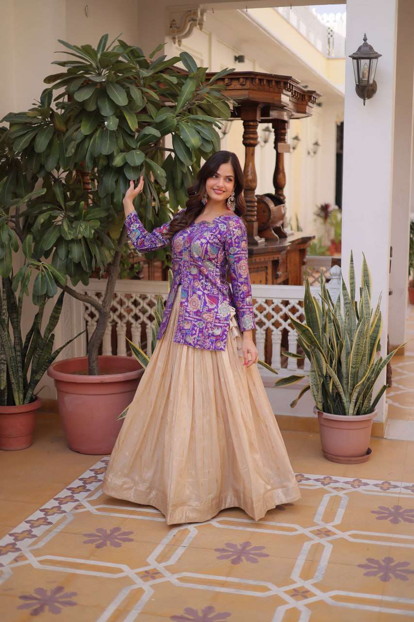 Party Wear Cosmos Jacquard Lehenga with Fancy Neck Blouse