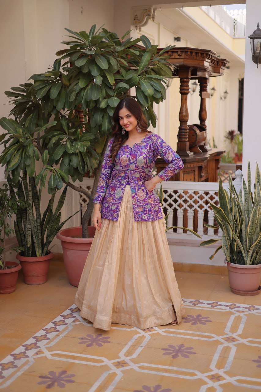Party Wear Cosmos Jacquard Lehenga with Fancy Neck Blouse