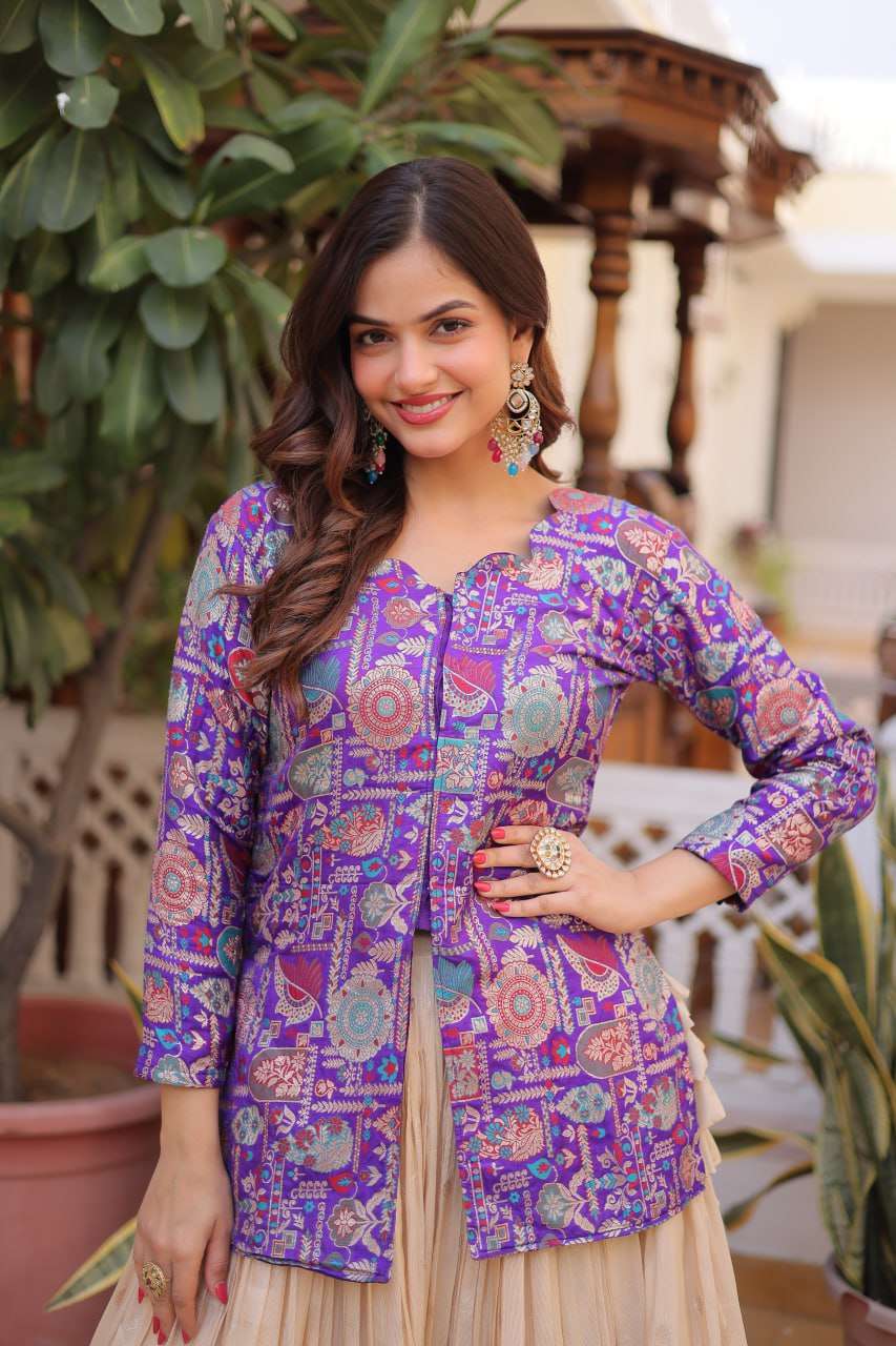 Party Wear Cosmos Jacquard Lehenga with Fancy Neck Blouse