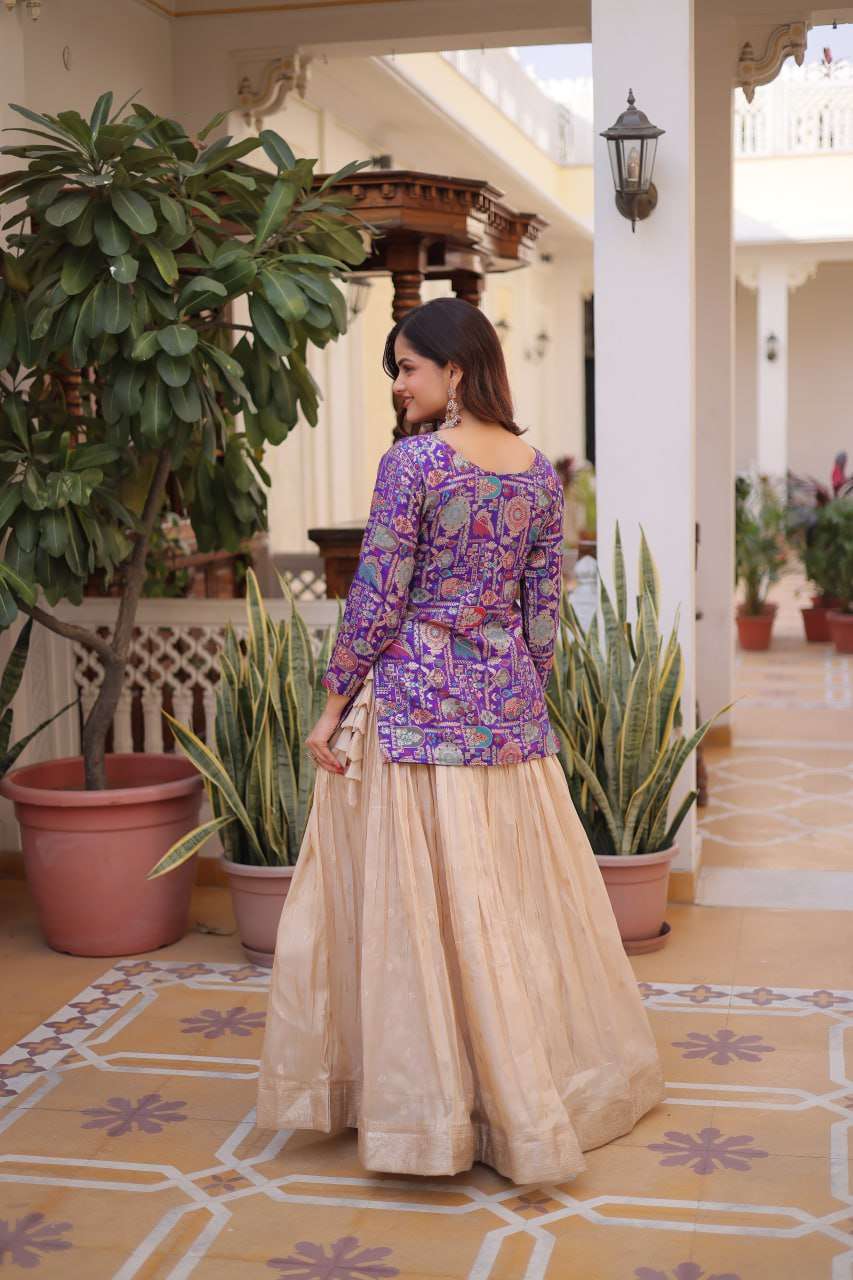 Party Wear Cosmos Jacquard Lehenga with Fancy Neck Blouse