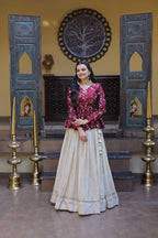 Stylish Magenta Pink Floral Peplum Kurti with Flowy Cream Lehenga - Traditional Outfit