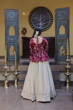 Stylish Magenta Pink Floral Peplum Kurti with Flowy Cream Lehenga - Traditional Outfit