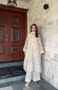 Festive Wear White Faux Georgette Top Plazzo Dupatta Set for Women
