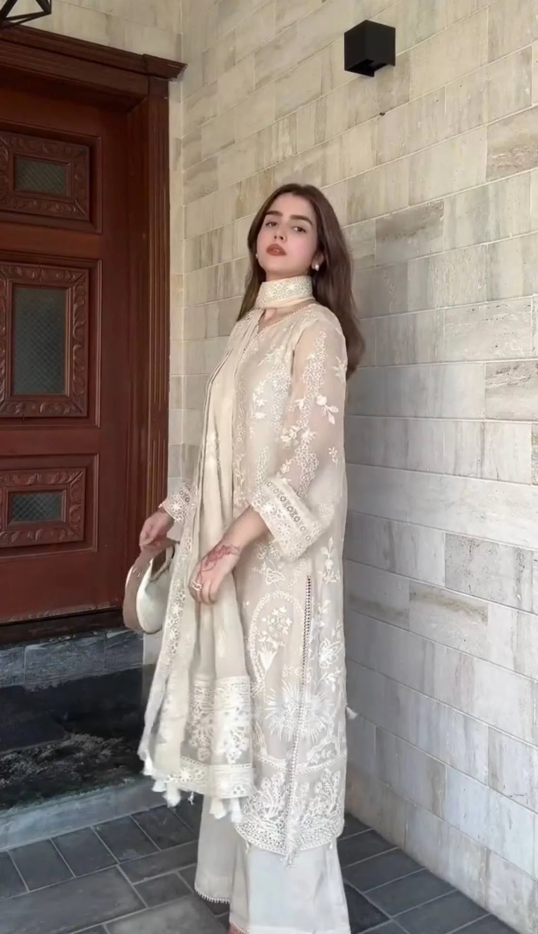Festive Wear White Faux Georgette Top Plazzo Dupatta Set for Women
