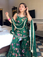Designer Faux Georgette Digital Printed Top with Ruffle Sharara Set