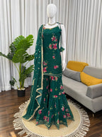Designer Faux Georgette Digital Printed Top with Ruffle Sharara Set