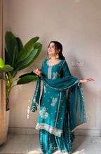 Trendy Georgette Sequence Embroidered Kurti Sharara Set For Eid