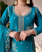 Trendy Georgette Sequence Embroidered Kurti Sharara Set For Eid