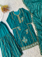 Trendy Georgette Sequence Embroidered Kurti Sharara Set For Eid