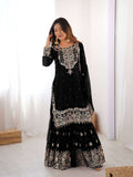 Luxury Black Faux Georgette Sharara Set â€“ Eid Special