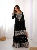 Luxury Black Faux Georgette Sharara Set â€“ Eid Special