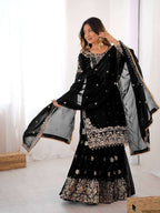 Luxury Black Faux Georgette Sharara Set â€“ Eid Special