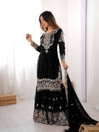 Luxury Black Faux Georgette Sharara Set â€“ Eid Special