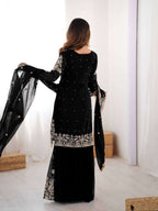 Luxury Black Faux Georgette Sharara Set â€“ Eid Special