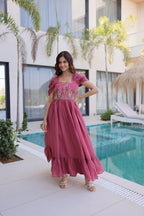 Twirl in Style with This Stunning Pink Embroidered Flowy Maxi Dress