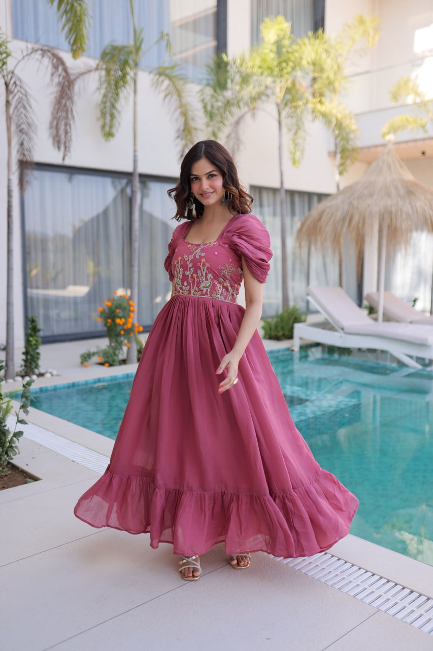 Twirl in Style with This Stunning Pink Embroidered Flowy Maxi Dress