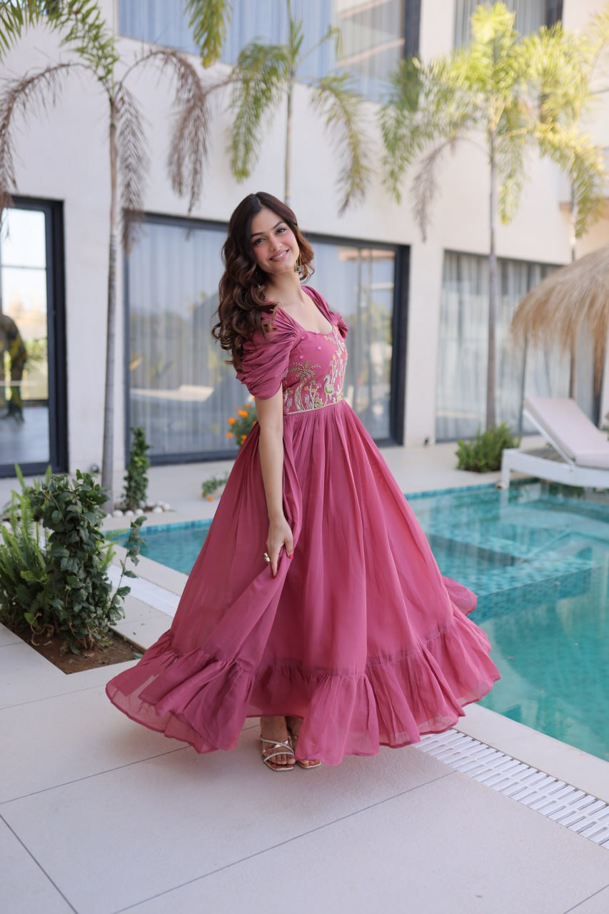 Twirl in Style with This Stunning Pink Embroidered Flowy Maxi Dress